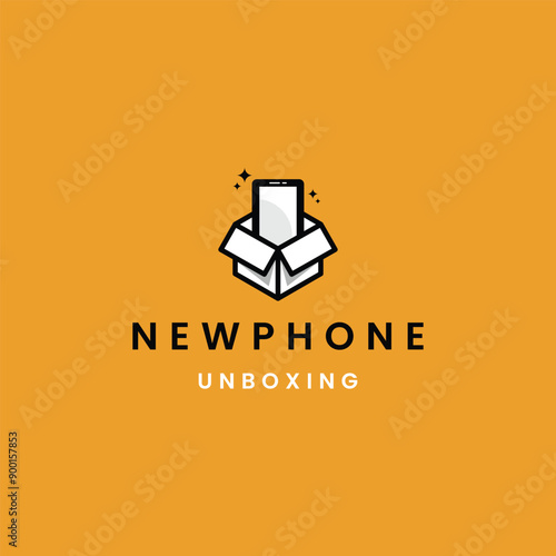 Phone in open box logo design modern concept, phone unboxing icon template