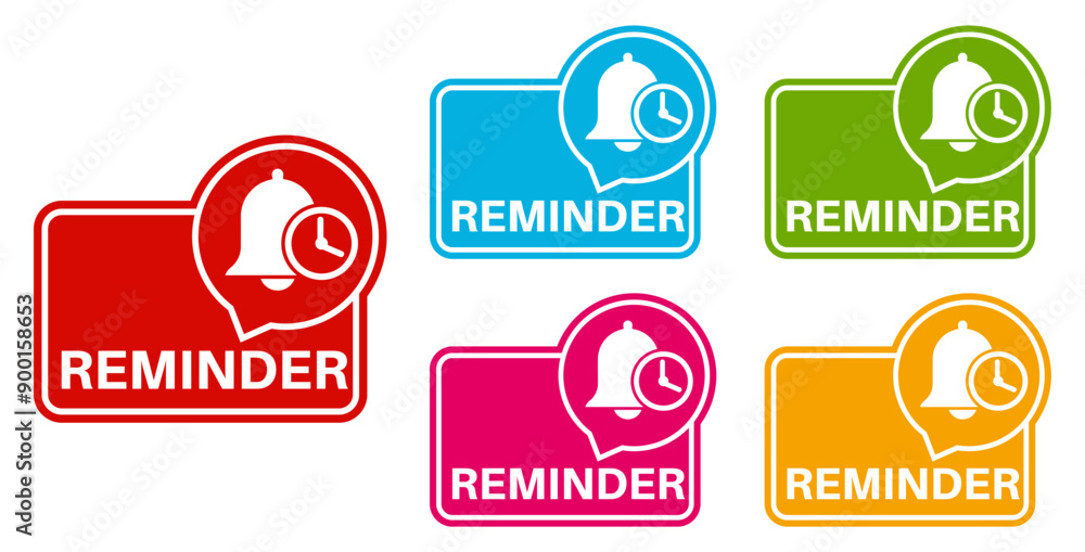 vector set reminder icon sign. time notifications symbol labels sticker template design illustration vector set reminder icon sign. time notifications symbol labels sticker template design illustration
