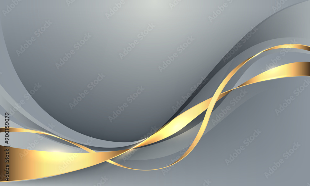 Naklejka premium Abstract luxury gold ribbon line wave curve on grey design modern background vector