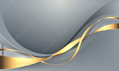 Abstract luxury gold ribbon line wave curve on grey design modern background vector