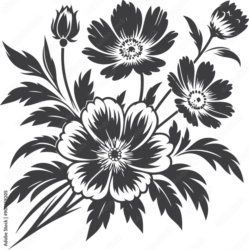 Vector black silhouettes of flowers isolated on a white background Vector black silhouettes of flowers isolated on a white background