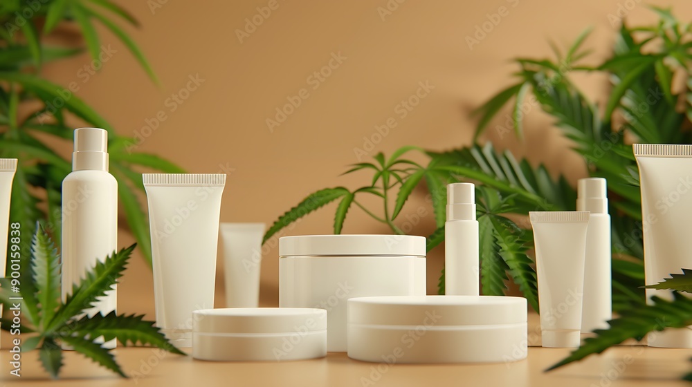 Minimalist White Tubes And Bottles Of Cannabis Skincare Products Minimalist White Tubes And Bottles Of Cannabis Skincare Products