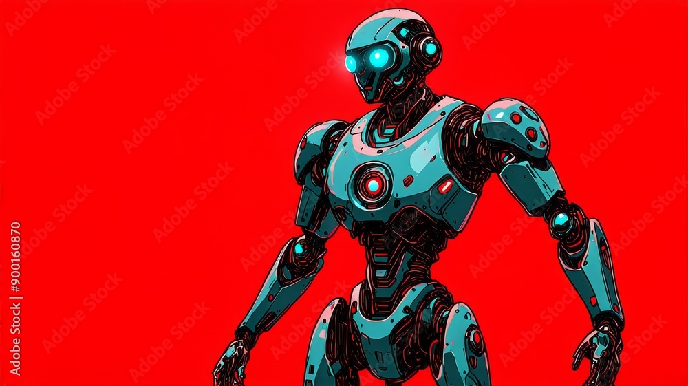 Futuristic Robot Illustration with Red Background - Sci-Fi Technology Design Futuristic Robot Illustration with Red Background - Sci-Fi Technology Design