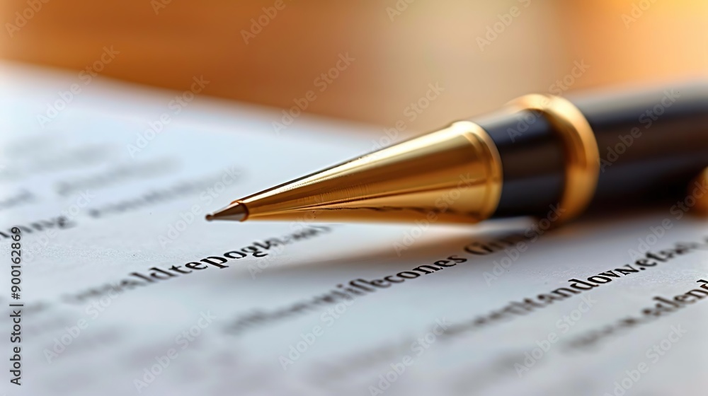 Photo of a Gold Pen on a Document