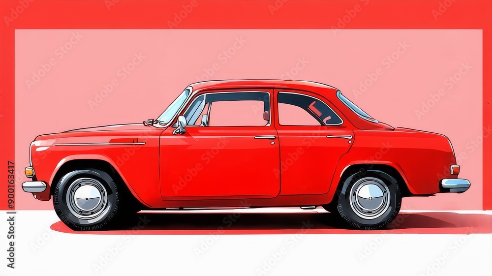 Retro Red Sedan Car Illustration with Clean Design Retro Red Sedan Car Illustration with Clean Design