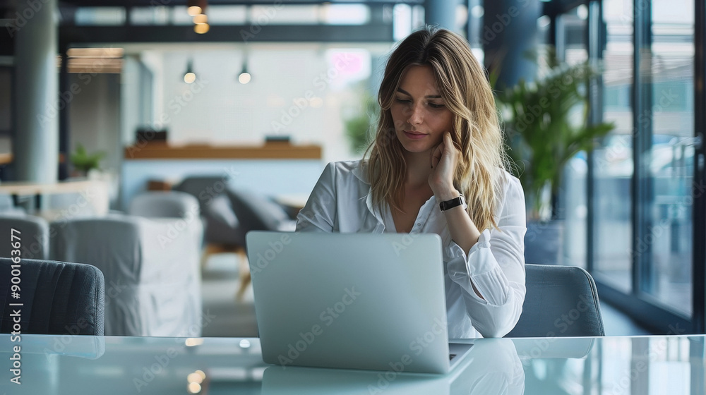 Fototapeta premium young woman working on laptop