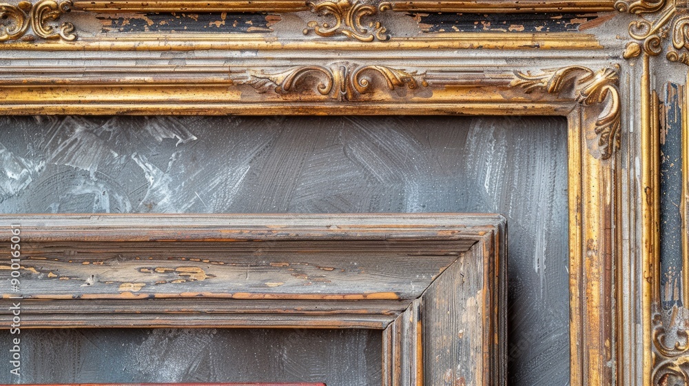 Old wooden frames with intricate carvings and gilded details Old wooden frames with intricate carvings and gilded details