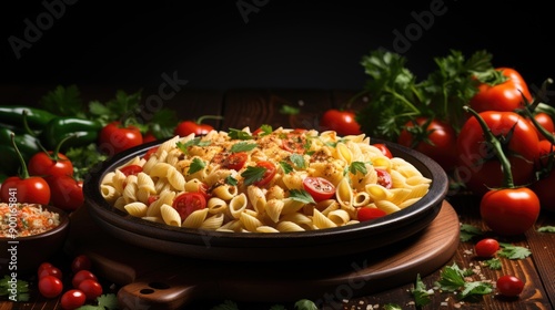 Wallpaper Mural A top view image of pasta with broccoli pepper and onion with copy space   Torontodigital.ca