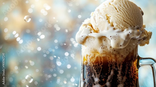 Close-up of a Root Beer Float with Vanilla Ice Cream