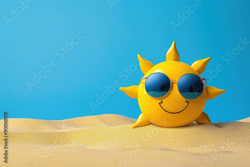 Sun wearing sunglasses, summer theme. photo