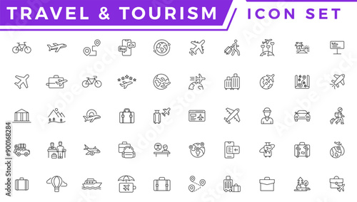 Travel and tour icons set. Travel and tourism vector line icon set
