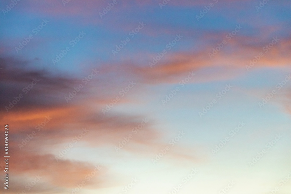 Fototapeta premium Cotton candy clouds in the sky at sunset.