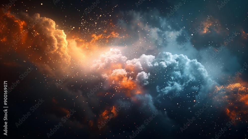 Fototapeta premium Stunning Cosmic Nebula Clouds and Starry Night Sky, Vibrant Space Composition