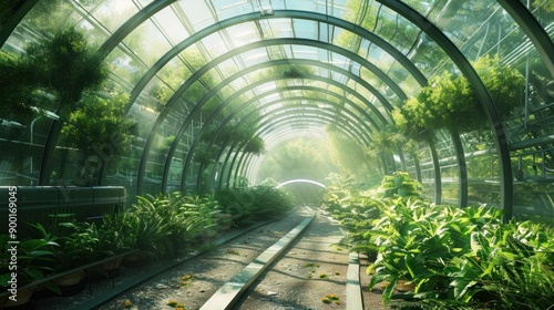 Greenhouse Pathway with Sunbeams