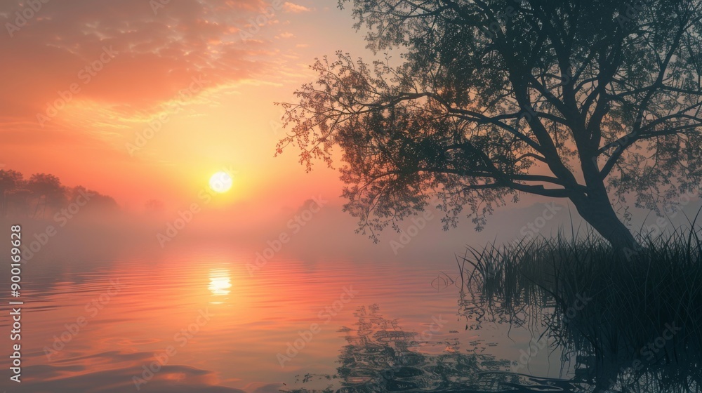 Naklejka premium Peaceful Morning Sunrise - Gentle and uplifting, perfect for capturing the serenity of a new day