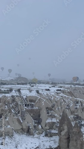 flying balloons of Cappadocia, Turkey in Winter