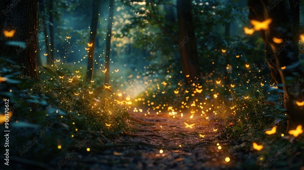 Enchanted Forest Path with Glowing Butterflies Enchanted Forest Path with Glowing Butterflies