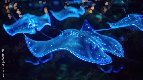 Bioluminescent Stingrays in Dark Water photo