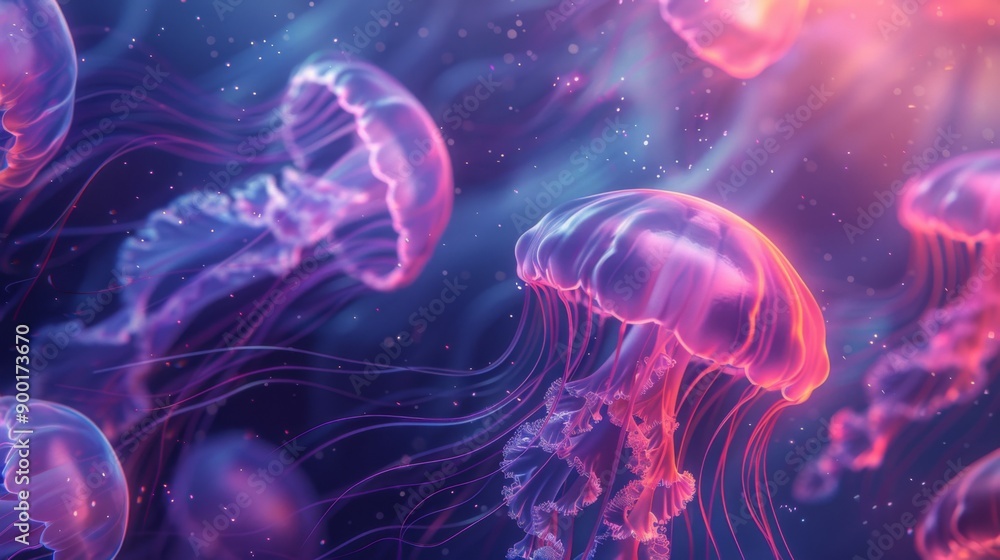 Abstract Jellyfish background with abstract jellyfish shapes and flowing tentacles Abstract Jellyfish background with abstract jellyfish shapes and flowing tentacles