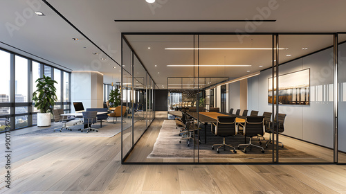 Obraz na płótnie Interior showing offices and conference rooms in modern architecture, Generative Ai 