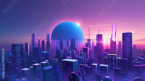 Futuristic Cityscape with a Giant Blue Sphere