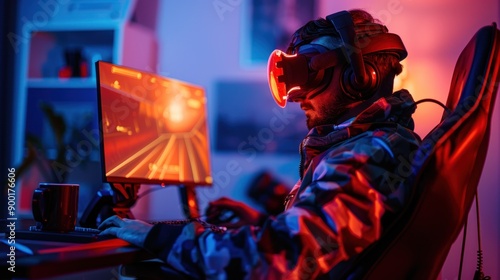 Gamer Immersed in Virtual Reality