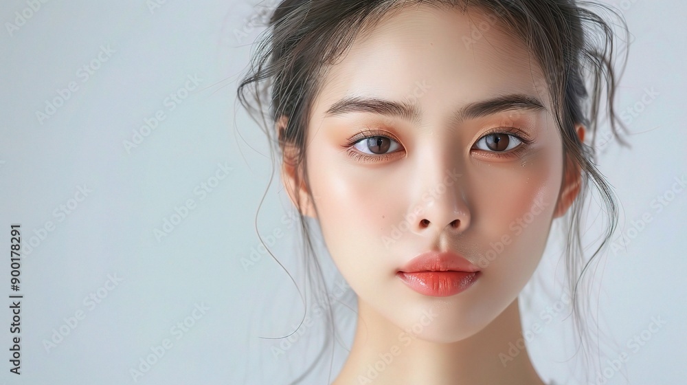 Soft Focus Beauty: A captivating portrait of a young woman with a natural, radiant complexion. Soft Focus Beauty: A captivating portrait of a young woman with a natural, radiant complexion.
