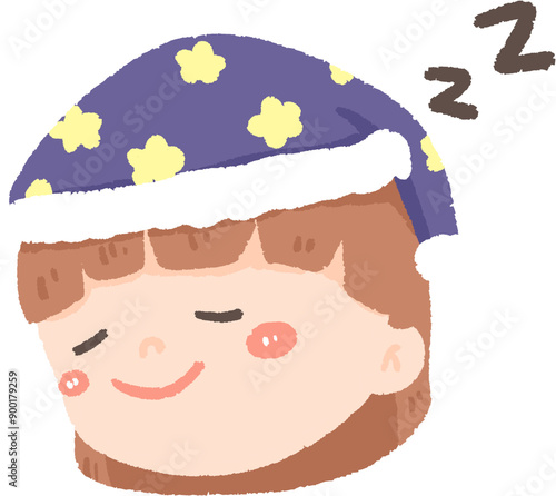 A girl in a purple nightcap is sleeping. photo