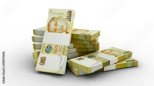 Photography 3D rendering of Stacks of Singaporean dollar notes isolated on a transparent bac