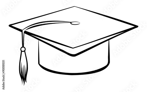 Graduation diploma cap or hat line art outline design