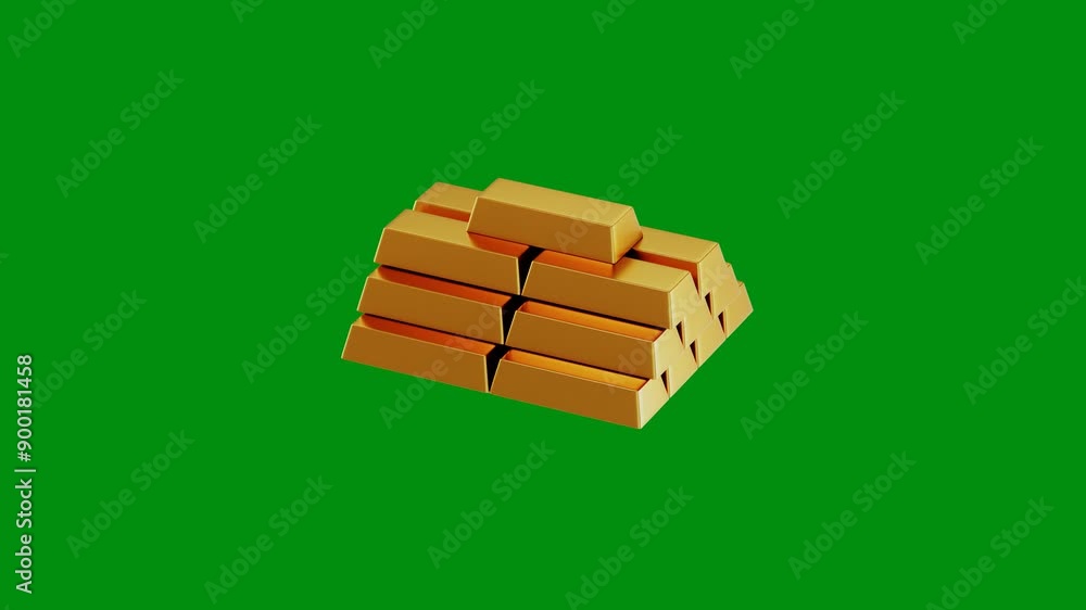 gold bars rotation on green screen 3D rendering gold bars rotation on green screen 3D rendering