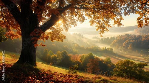 Zauberhafte Landschaft im Herbst: sonniges Panorama von ländlicher Idylle