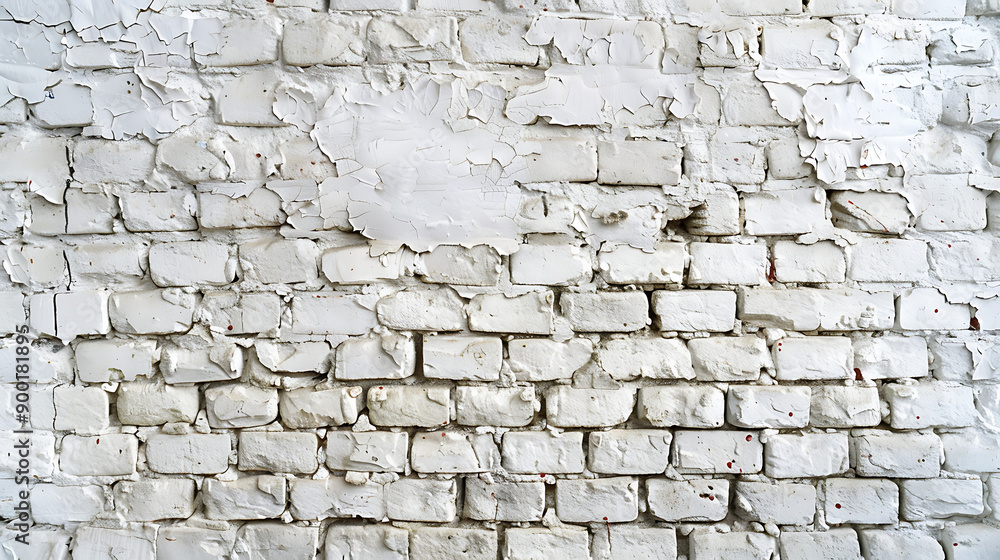 White painted old brick Wall panoramic background White painted old brick Wall panoramic background