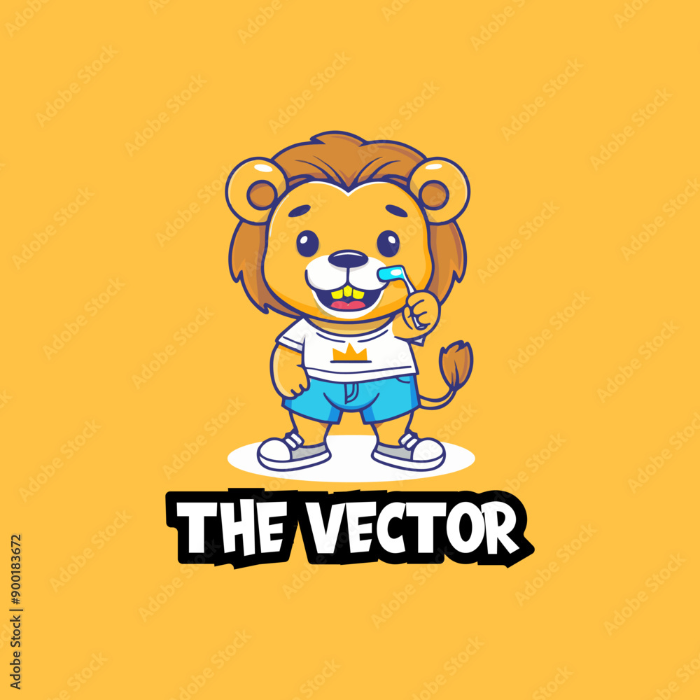 Cute lion brushing teeth logo, vector, mascot, character, cartoon, illustration Cute lion brushing teeth logo, vector, mascot, character, cartoon, illustration