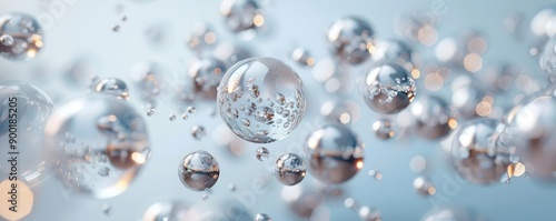 Abstract background with floating shiny spheres.