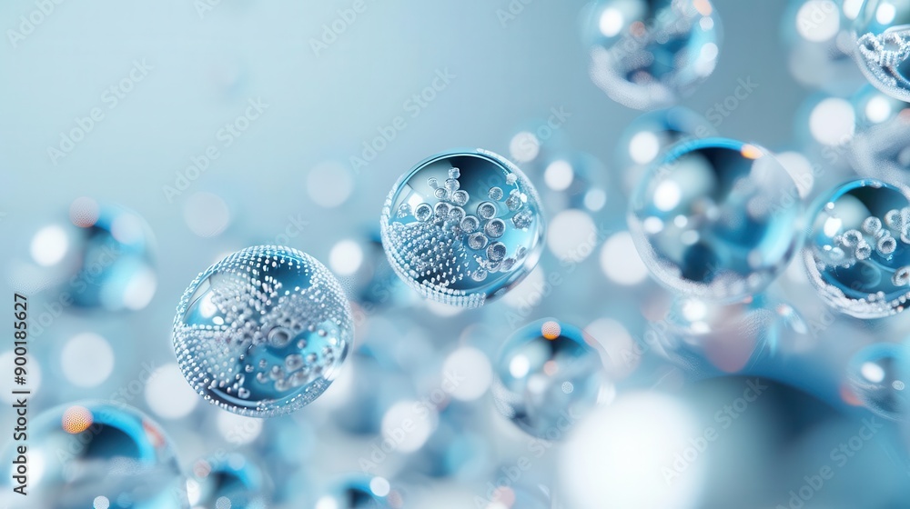 Abstract blue spheres floating in the air with a blurred background. Abstract blue spheres floating in the air with a blurred background.