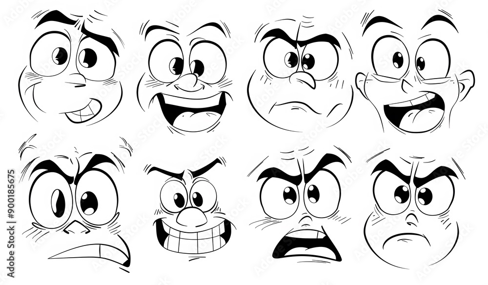 Cartoon faces showing different emotions Cartoon faces showing different emotions