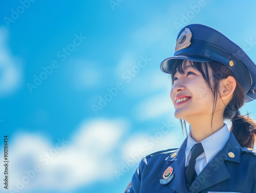 笑顔の警備員の女性