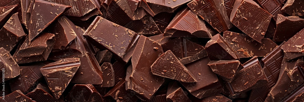 A pile of milk chocolate pieces forming a rich, textured background. Perfect for dessert-themed visuals. A pile of milk chocolate pieces forming a rich, textured background. Perfect for dessert-themed visuals.