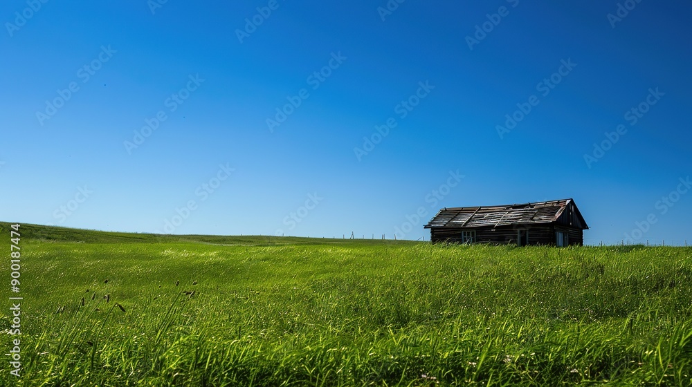 Charming Country House with Green Grass Lawn and Clear Blue Sky Charming Country House with Green Grass Lawn and Clear Blue Sky