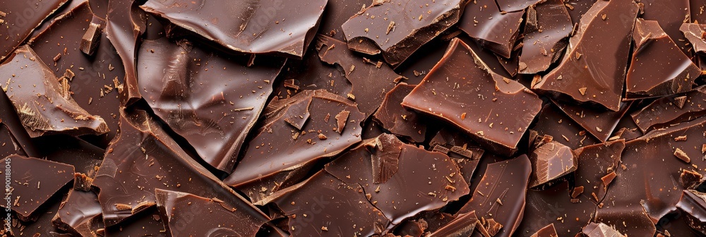 Close-up of mixed chocolate pieces creating a rich and textured background. Ideal for dessert visuals. Close-up of mixed chocolate pieces creating a rich and textured background. Ideal for dessert visuals.