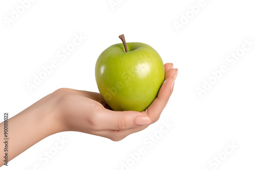 Hand Holding a Green Apple Isolated on Transparent Background