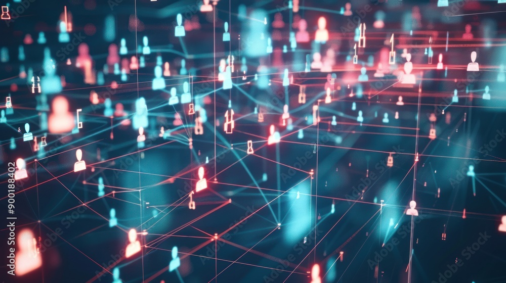 Obraz premium Glowing Fiber Optics Connection with Global Network and Digital Data Patterns