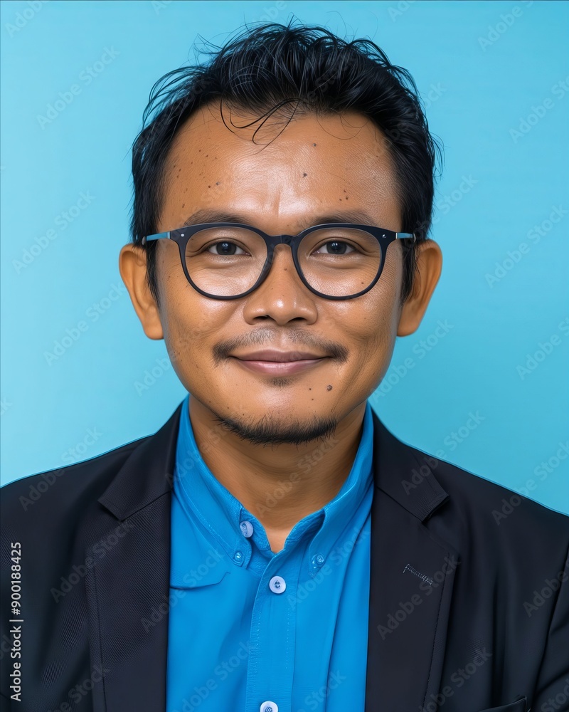 A man wearing glasses and a blue shirt A man wearing glasses and a blue shirt
