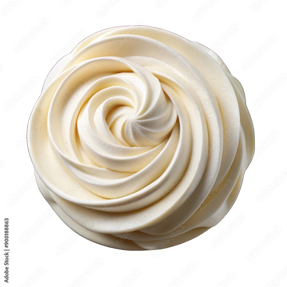 White whipped cream swirl top view isolated on transparent background White whipped cream swirl top view isolated on transparent background