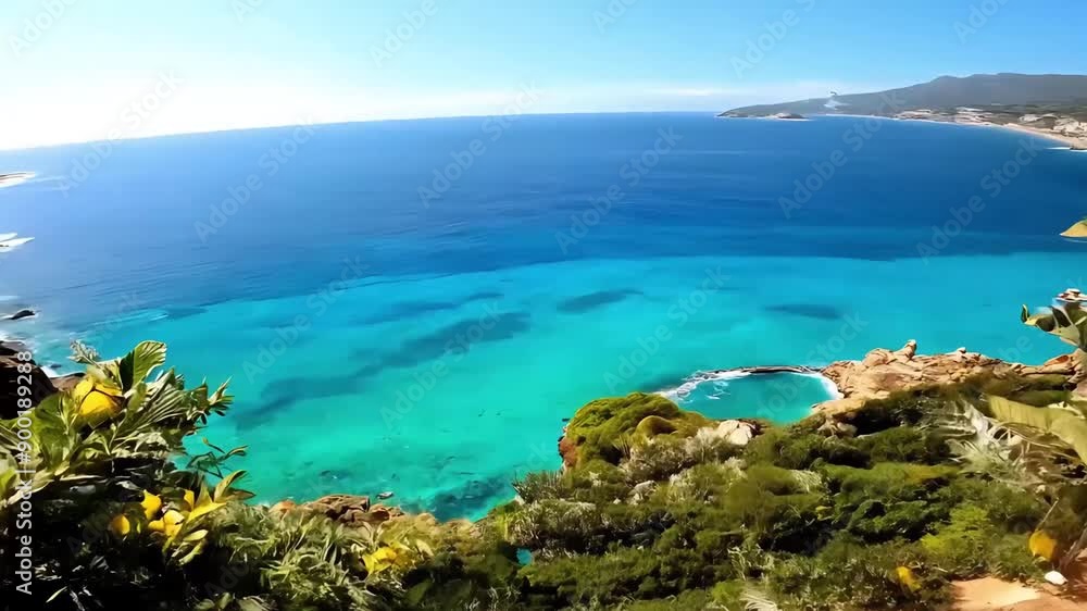Tropical Beach View with Lush Greenery and Blue Sea Tropical Beach View with Lush Greenery and Blue Sea