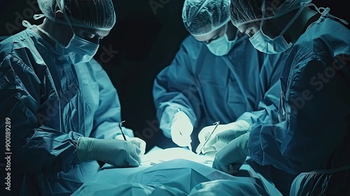 Three Surgeons Performing a Surgical Procedure in an Operating Room