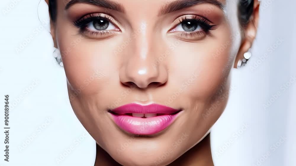 Close-Up Portrait of a Woman with Pink Lipstick Close-Up Portrait of a Woman with Pink Lipstick