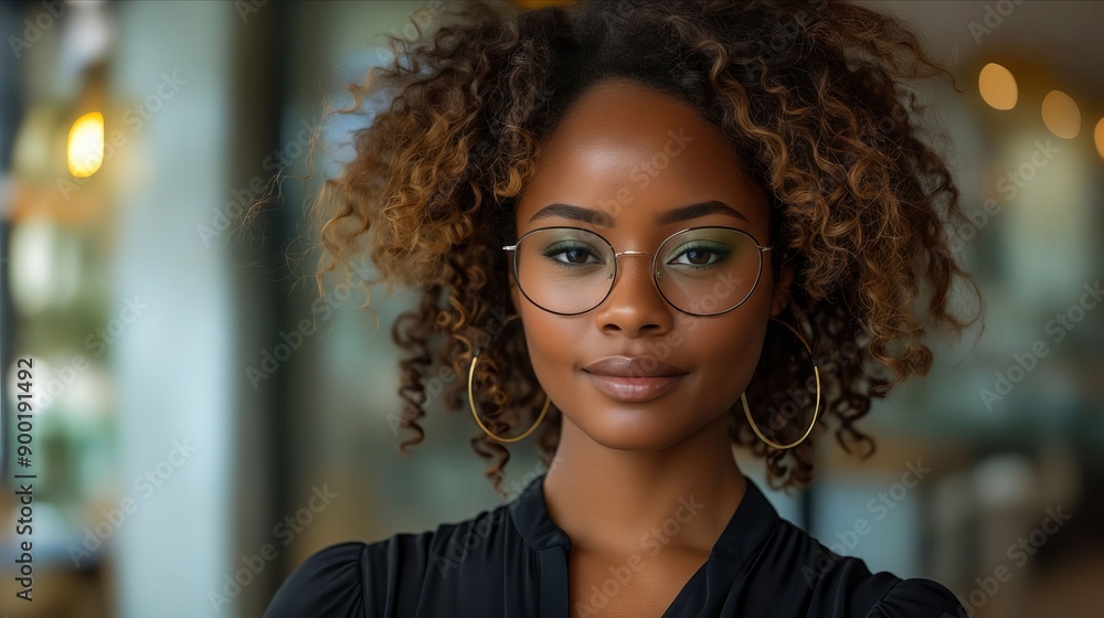 A woman wearing glasses standing in front of a window A woman wearing glasses standing in front of a window