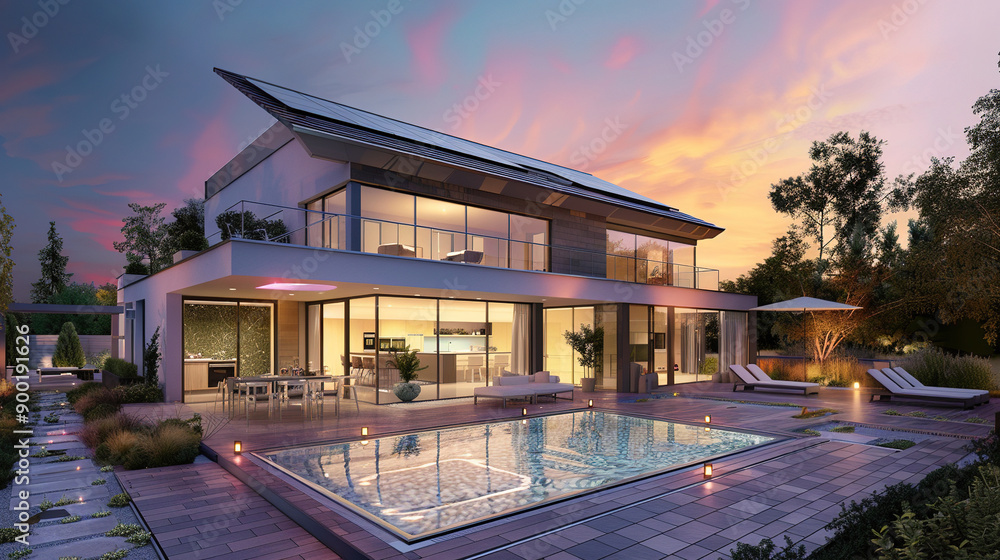 Fototapeta premium modern sweet home reference in the sunset
